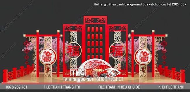 file trang tri tieu canh background 3d sketchup cnc tet 2024 037