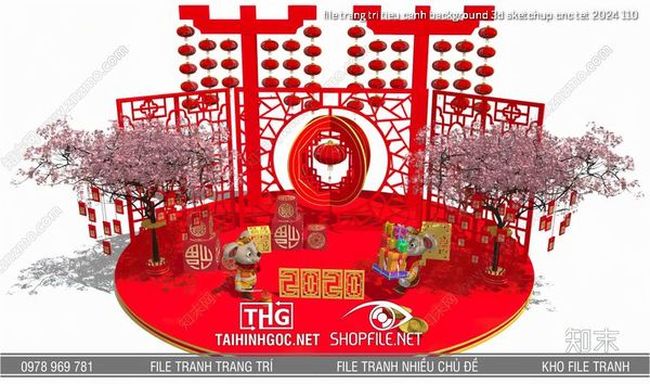 file trang tri tieu canh background 3d sketchup cnc tet 2024 110