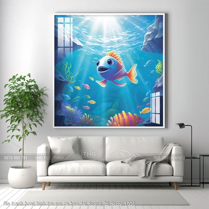 file tranh hoat hinh tre em ca heo dai duong 3d decor 1001