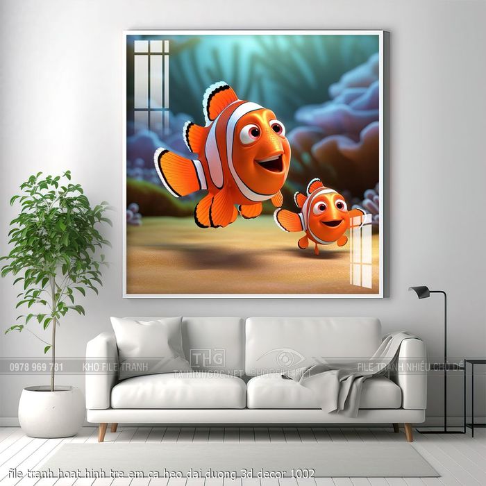 file tranh hoat hinh tre em ca heo dai duong 3d decor 1002
