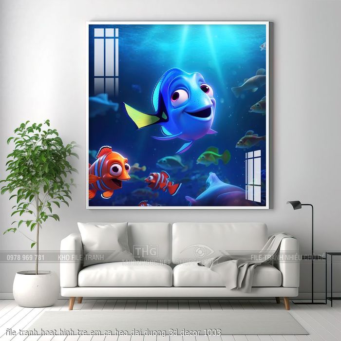 file tranh hoat hinh tre em ca heo dai duong 3d decor 1003