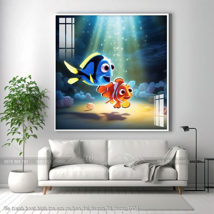 file tranh hoat hinh tre em ca heo dai duong 3d decor 1004