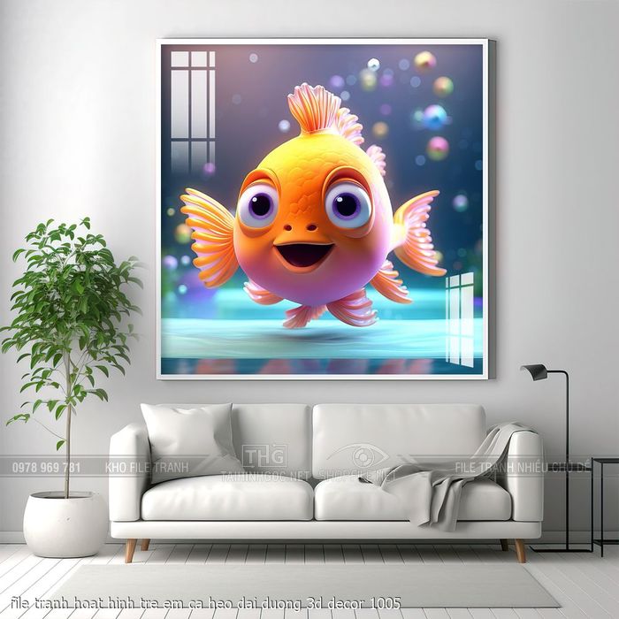 file tranh hoat hinh tre em ca heo dai duong 3d decor 1005