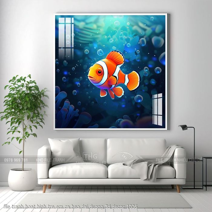file tranh hoat hinh tre em ca heo dai duong 3d decor 1006