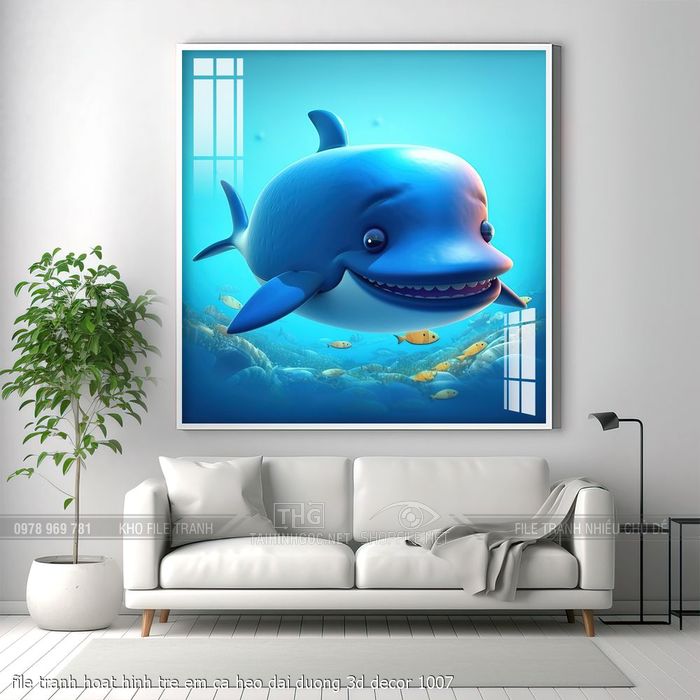 file tranh hoat hinh tre em ca heo dai duong 3d decor 1007