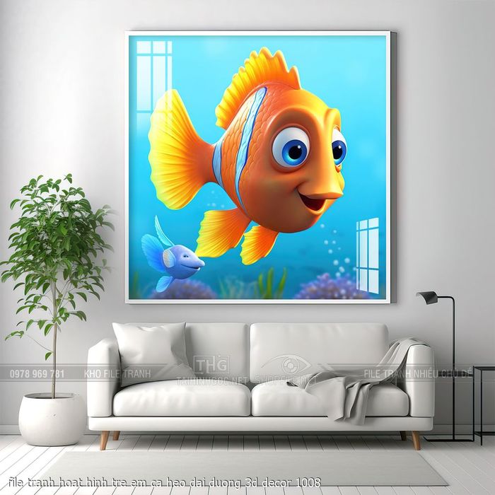 file tranh hoat hinh tre em ca heo dai duong 3d decor 1008