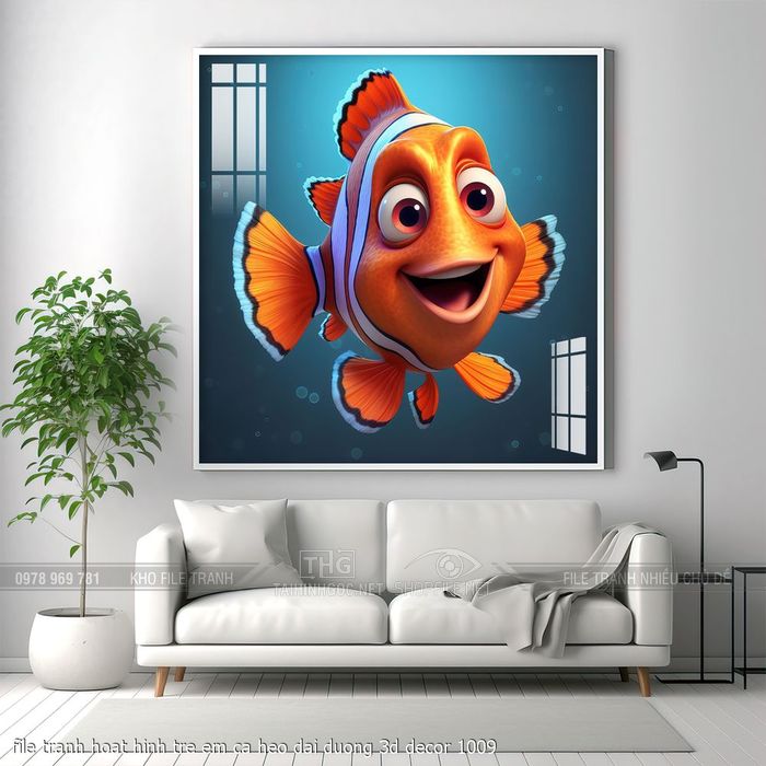file tranh hoat hinh tre em ca heo dai duong 3d decor 1009