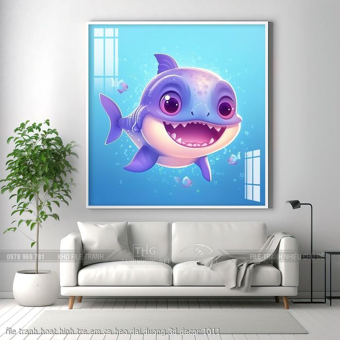 file tranh hoat hinh tre em ca heo dai duong 3d decor 1011