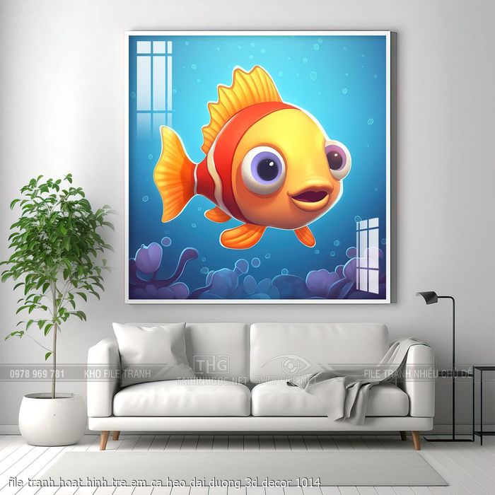 file tranh hoat hinh tre em ca heo dai duong 3d decor 1014