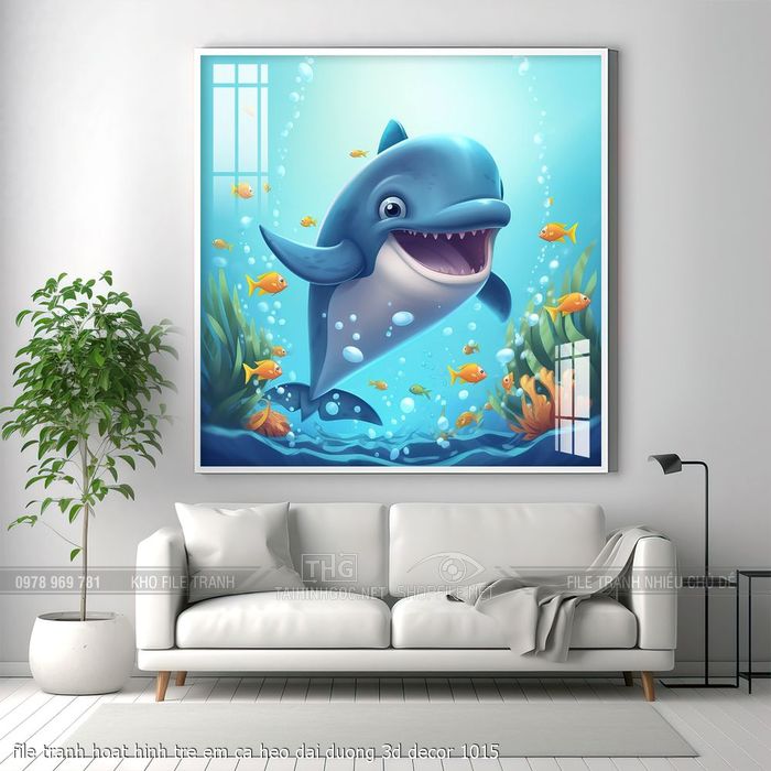 file tranh hoat hinh tre em ca heo dai duong 3d decor 1015