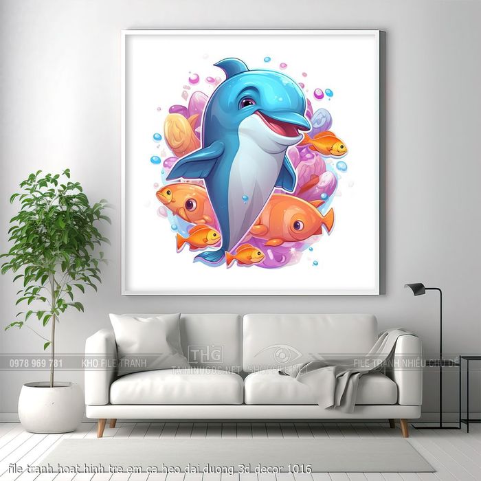 file tranh hoat hinh tre em ca heo dai duong 3d decor 1016