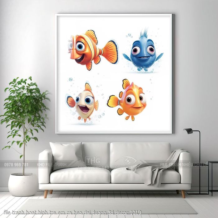 file tranh hoat hinh tre em ca heo dai duong 3d decor 1019