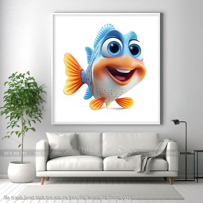 file tranh hoat hinh tre em ca heo dai duong 3d decor 1020