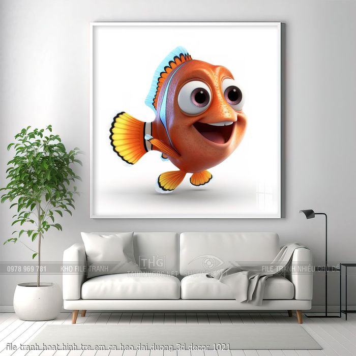 file tranh hoat hinh tre em ca heo dai duong 3d decor 1021
