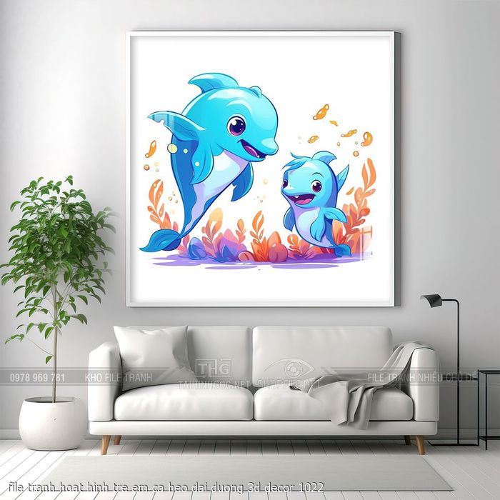 file tranh hoat hinh tre em ca heo dai duong 3d decor 1022