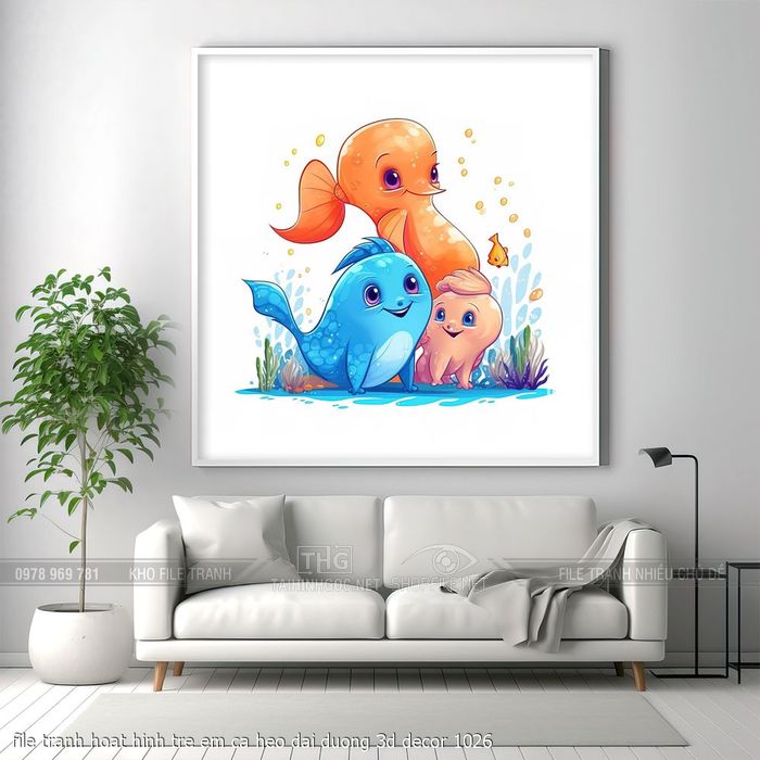 file tranh hoat hinh tre em ca heo dai duong 3d decor 1026