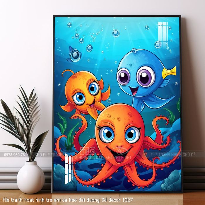 file tranh hoat hinh tre em ca heo dai duong 3d decor 1027