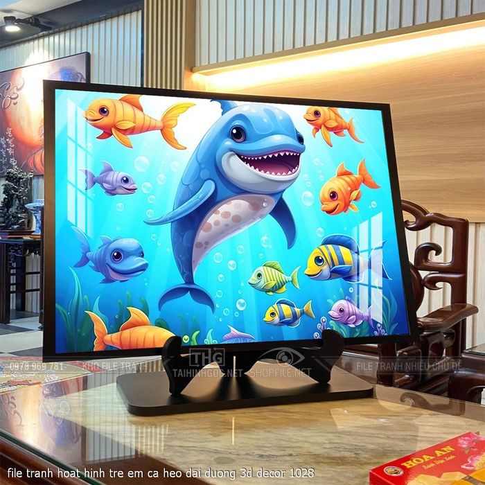 file tranh hoat hinh tre em ca heo dai duong 3d decor 1028