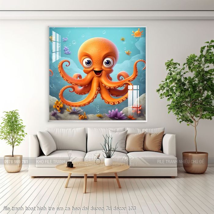 file tranh hoat hinh tre em ca heo dai duong 3d decor 103