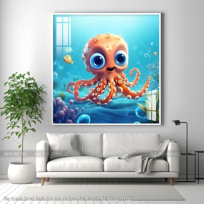 file tranh hoat hinh tre em ca heo dai duong 3d decor 1030