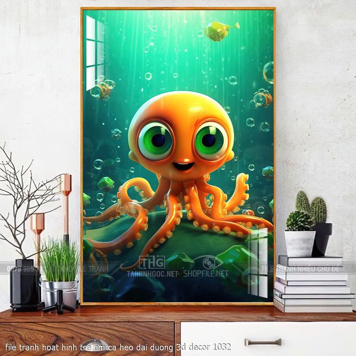 file tranh hoat hinh tre em ca heo dai duong 3d decor 1032