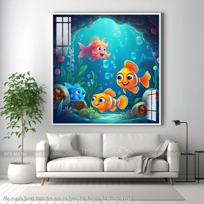 file tranh hoat hinh tre em ca heo dai duong 3d decor 1034