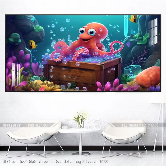 file tranh hoat hinh tre em ca heo dai duong 3d decor 1035
