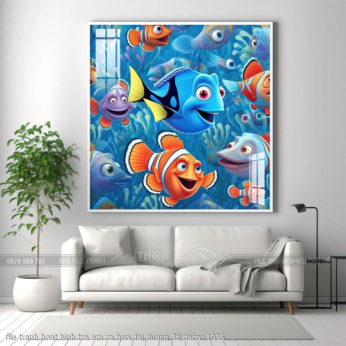 file tranh hoat hinh tre em ca heo dai duong 3d decor 1036