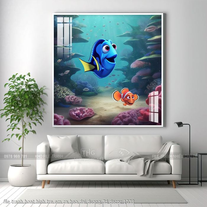 file tranh hoat hinh tre em ca heo dai duong 3d decor 1038