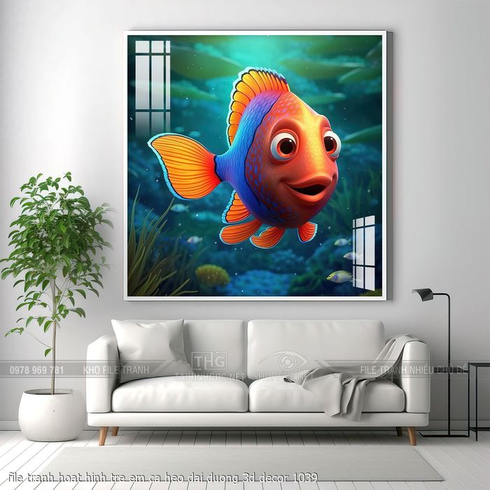 file tranh hoat hinh tre em ca heo dai duong 3d decor 1039