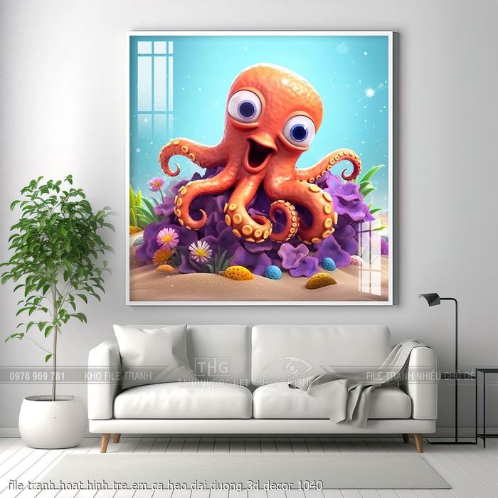 file tranh hoat hinh tre em ca heo dai duong 3d decor 1040