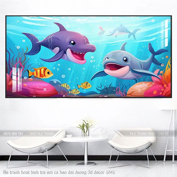 file tranh hoat hinh tre em ca heo dai duong 3d decor 1041