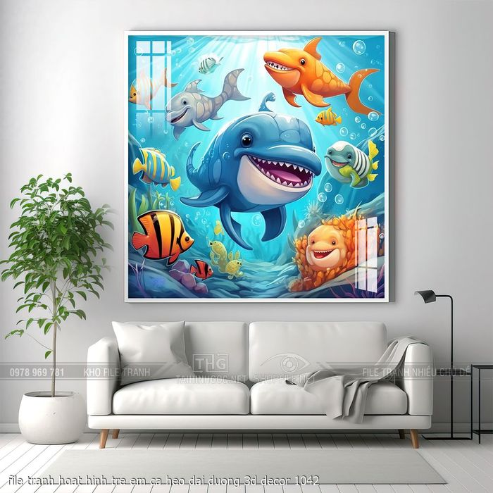 file tranh hoat hinh tre em ca heo dai duong 3d decor 1042
