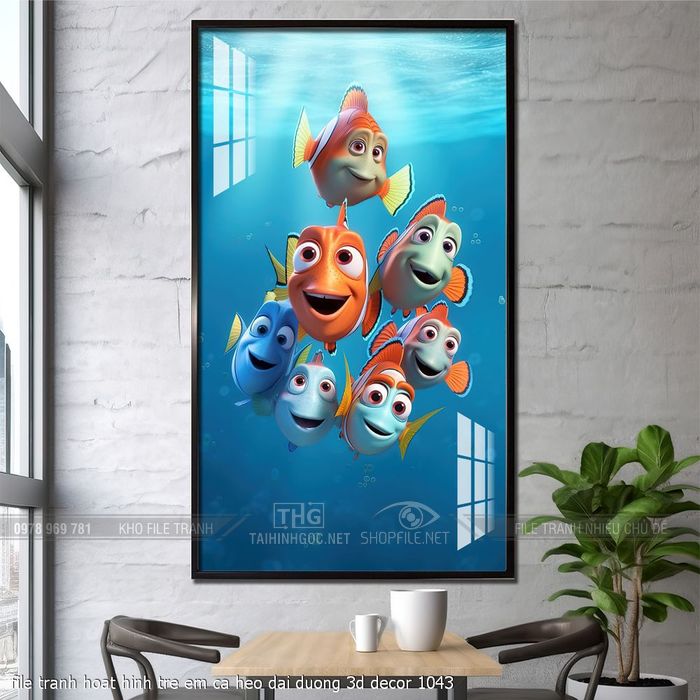 file tranh hoat hinh tre em ca heo dai duong 3d decor 1043