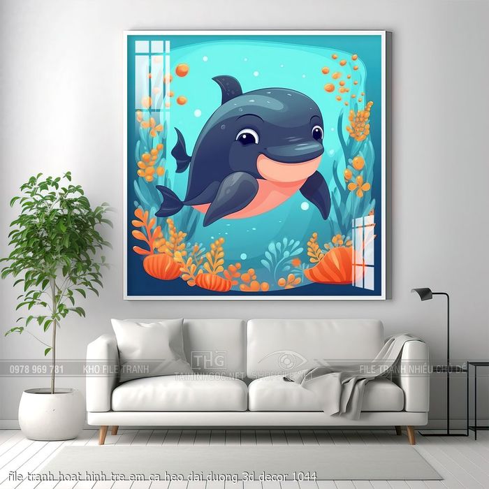 file tranh hoat hinh tre em ca heo dai duong 3d decor 1044