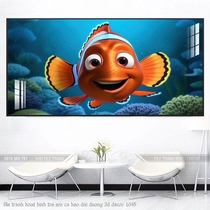 file tranh hoat hinh tre em ca heo dai duong 3d decor 1045