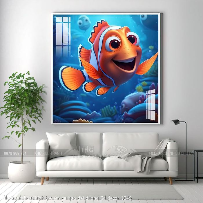 file tranh hoat hinh tre em ca heo dai duong 3d decor 1046