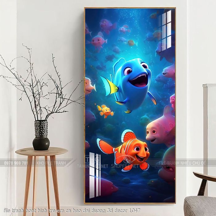 file tranh hoat hinh tre em ca heo dai duong 3d decor 1047