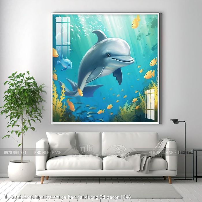 file tranh hoat hinh tre em ca heo dai duong 3d decor 1048