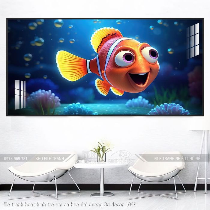file tranh hoat hinh tre em ca heo dai duong 3d decor 1049