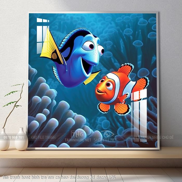 file tranh hoat hinh tre em ca heo dai duong 3d decor 105