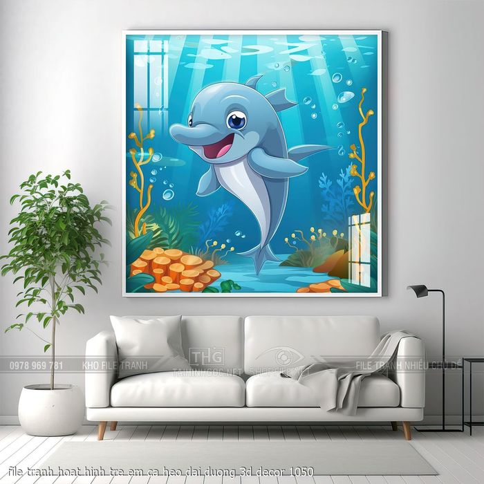 file tranh hoat hinh tre em ca heo dai duong 3d decor 1050