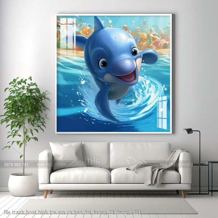 file tranh hoat hinh tre em ca heo dai duong 3d decor 1051