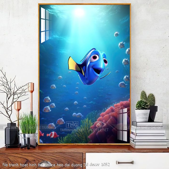 file tranh hoat hinh tre em ca heo dai duong 3d decor 1052