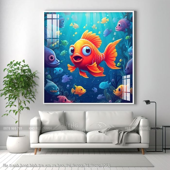 file tranh hoat hinh tre em ca heo dai duong 3d decor 1054