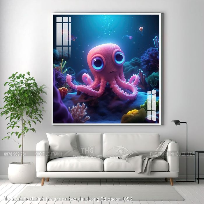 file tranh hoat hinh tre em ca heo dai duong 3d decor 1055