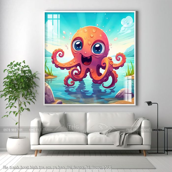 file tranh hoat hinh tre em ca heo dai duong 3d decor 1056