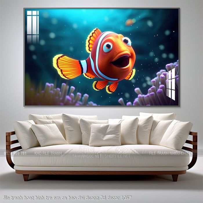 file tranh hoat hinh tre em ca heo dai duong 3d decor 1057