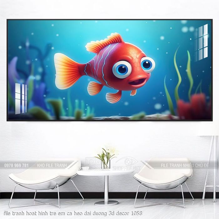 file tranh hoat hinh tre em ca heo dai duong 3d decor 1058