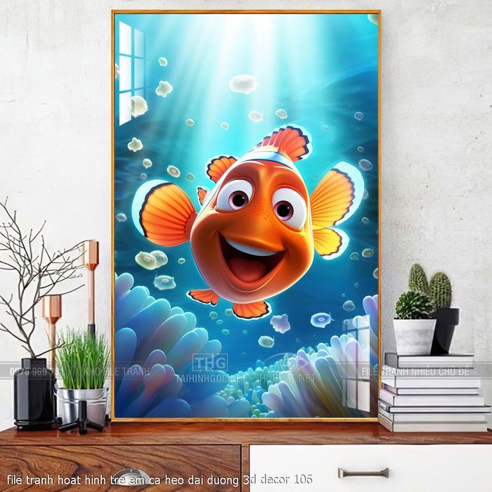 file tranh hoat hinh tre em ca heo dai duong 3d decor 106